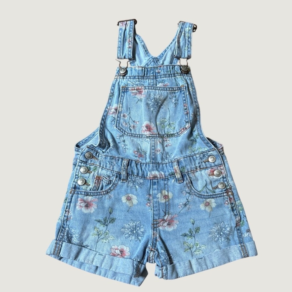 Wonder Nation Floral Denim Shortalls Girls Blue Boho Summer SIZE 6-6X